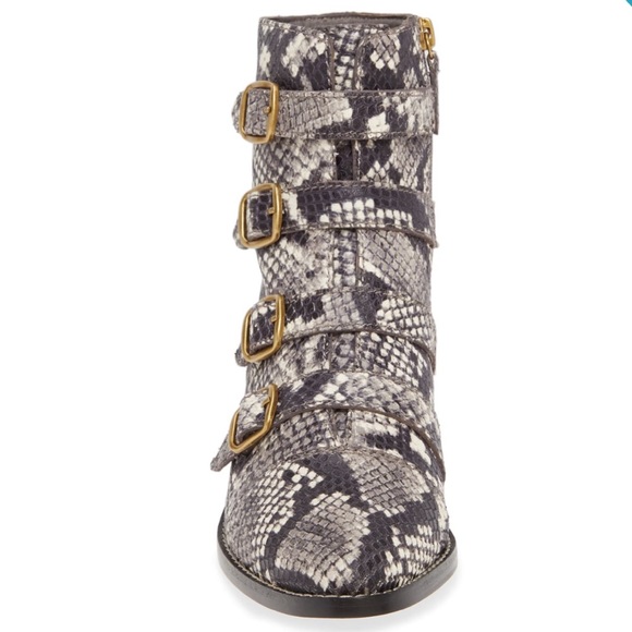 NWT J. Crew Multi-Buckle Snakeskin Leather Short Boot in Ivory Black - Picture 5 of 12